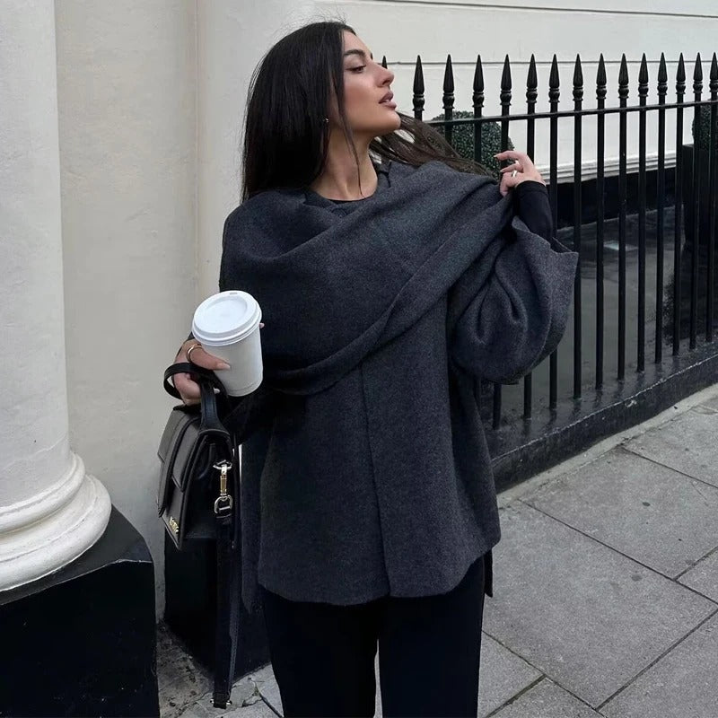 Manteau Cape Ample 2 en 1 avec Écharpe