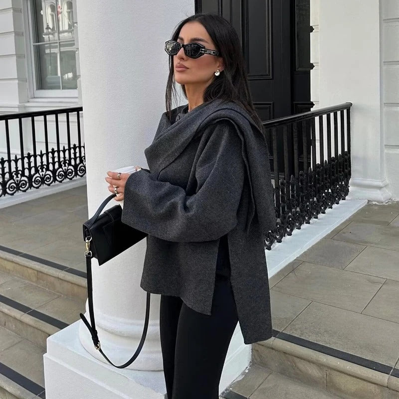 Manteau Cape Ample 2 en 1 avec Écharpe
