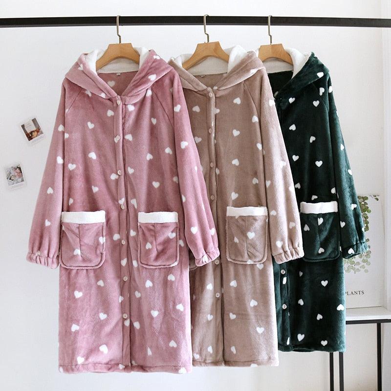 Peignoir cocooning à capuche - Imprimé coeur - DealValley